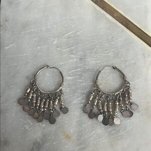 Elegant Silver Hoop Earrings with Dangle Charms